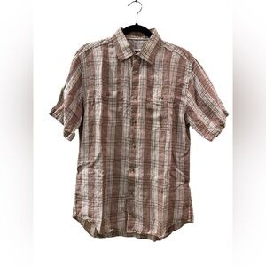 Joseph Abboud Men’s Plaid Shirt Brown Beige Short Sleeve Button Up Size: Medium